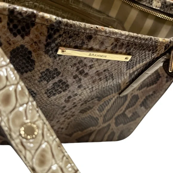 Brahmin Priscilla Satchel Natural Leighton Handbag Purse Snakeskin Turtle Taupe - Picture 4 of 9